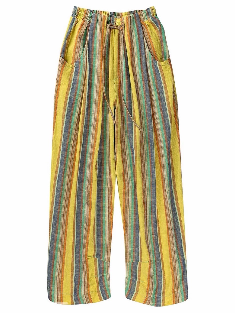 Free People Wide-Leg Striped Drawstring Pants - Yellow Multicolor - Picture 2 of 3